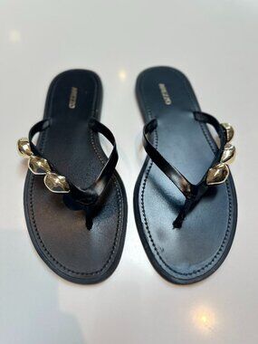 Arezzo Black  Leather Sandal - Size 11